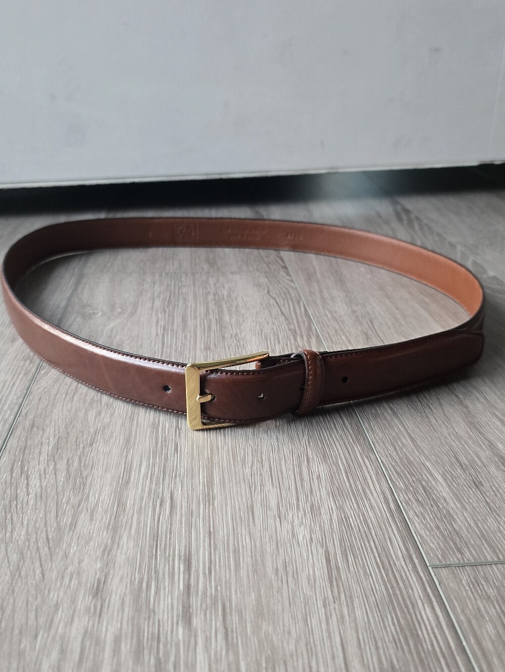 Jos A Bank Cognac Brown Italian Leather Belt Solid Brass Buckle Mens 42 Dress